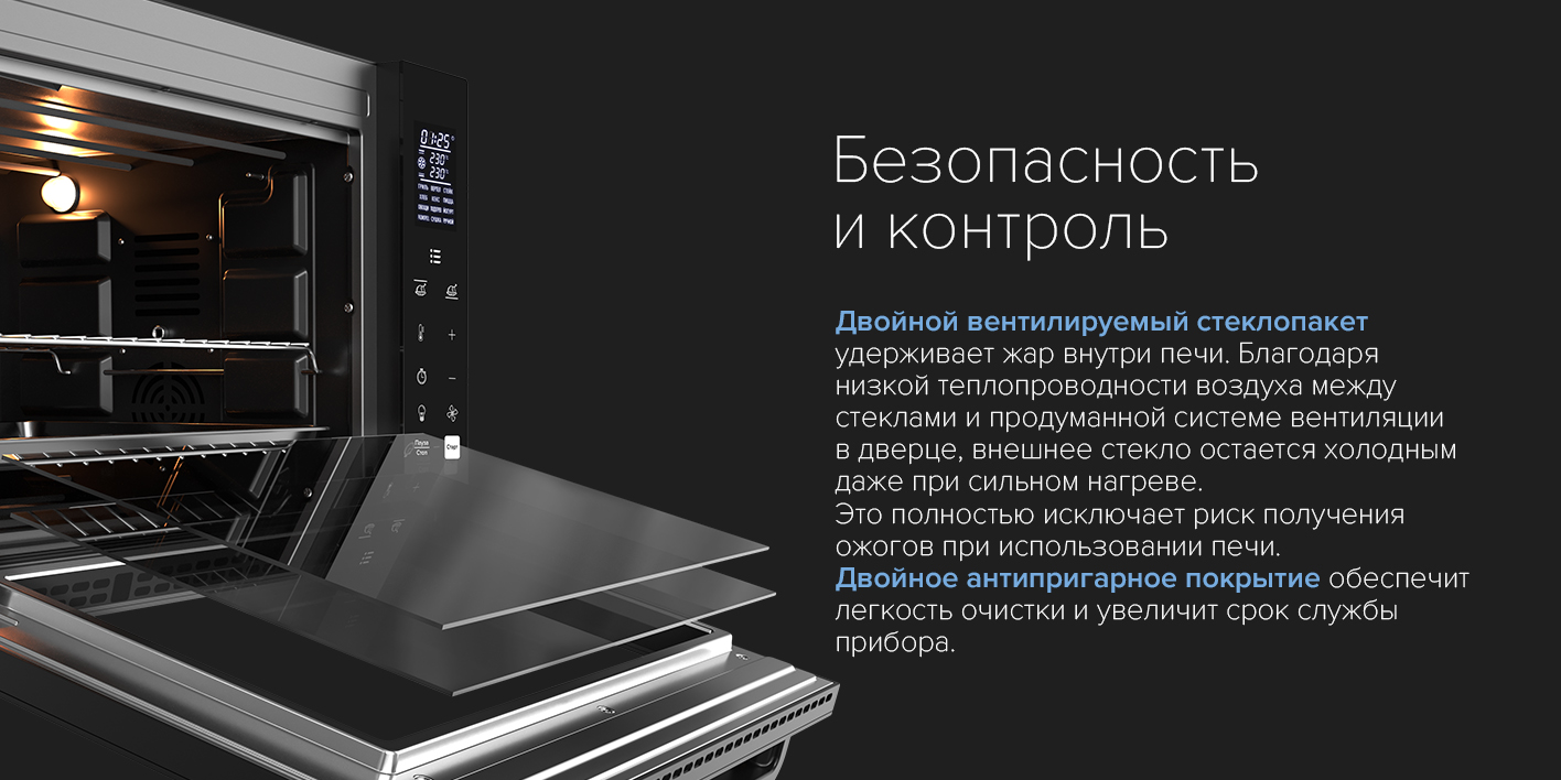 Безопасность и контроль двойной стеклопакет и двойное антипригарное покрытие